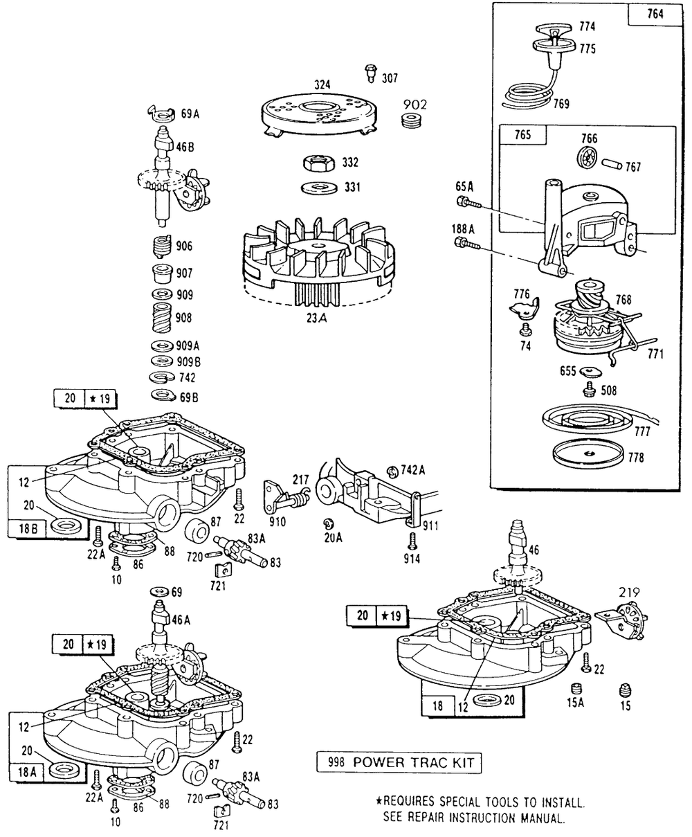 (3)sump Bases,vertical Pull Diagram and Parts List for 111707-3052-XX  Briggs and Stratton Engine